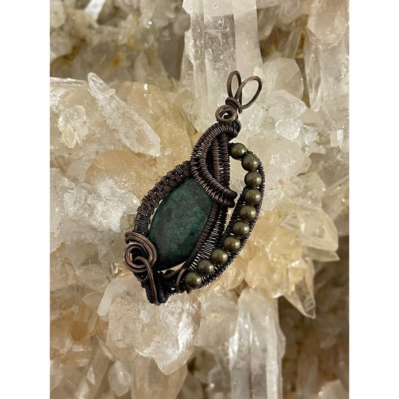 Handmade Gifts, Wire Wrap Jewelry, Wire Wrap Pendant, African Turquoise - Picture 9 of 10